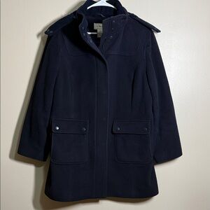 L.L. Bean Women’s Navy Blue Hooded Lambswool Pea Coat Size Large Petite
